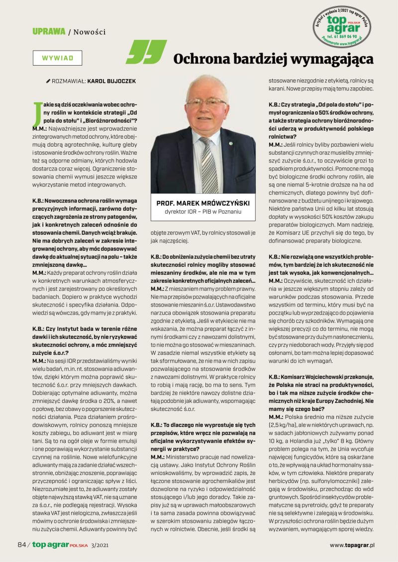 Wywiad z prof. Markiem Mrówczyńskim - Ochrona bardziej wymagająca