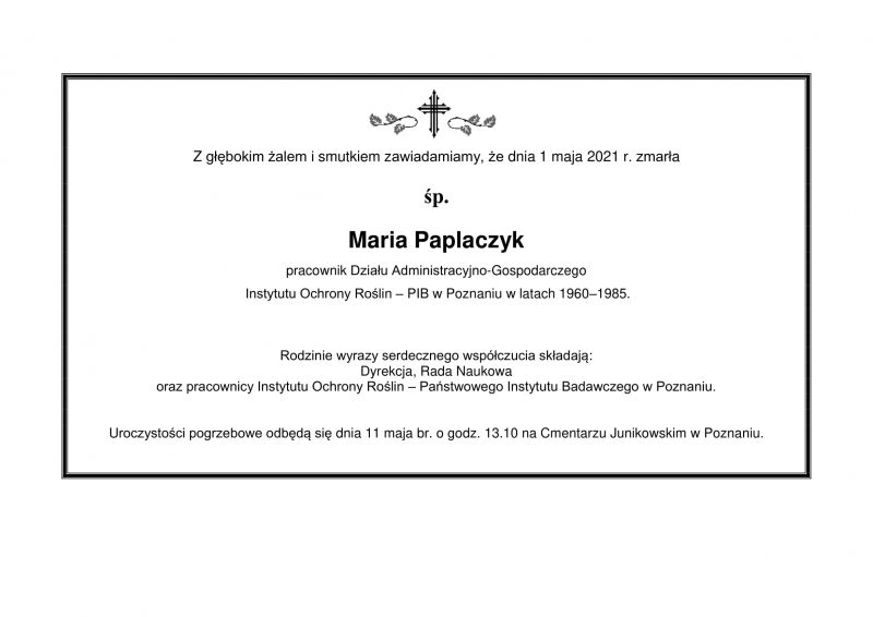 Zmarła śp. Maria Paplaczyk