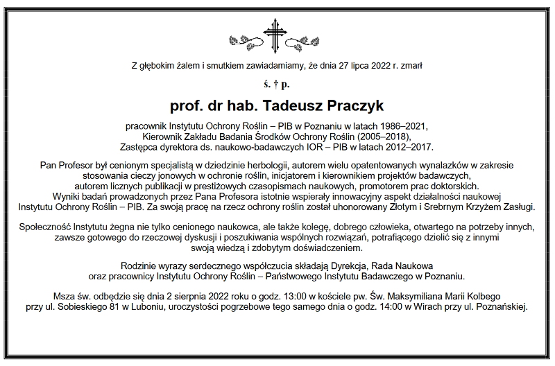 ś.p. prof. dr hab. Tadeusz Praczyk