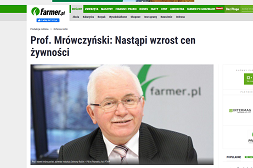 Wzrost cen żywności – wywiad z Dyrektorem IOR – PIB prof. dr hab. Markiem Mrówczyńskim na stronie farmer.pl